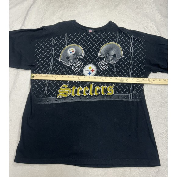 Y2K Pittsburgh Steelers Steel Curtain Helmet Black Graphic T-Shirt Size Large - Picture 4 of 6